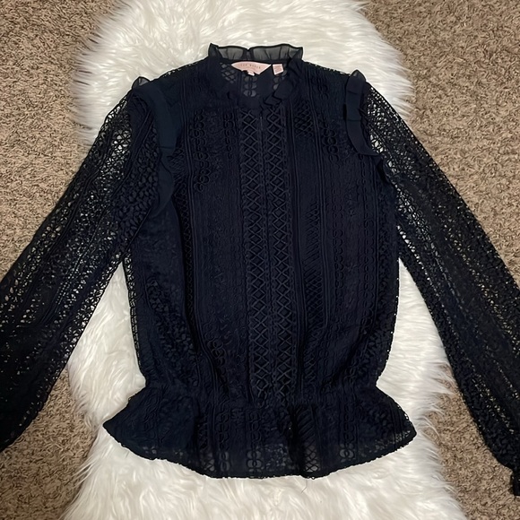 Ted Baker London Embroidered Eyelet Long Sleeve/ Mock Neck/ Semi Sheer Top - Picture 3 of 9